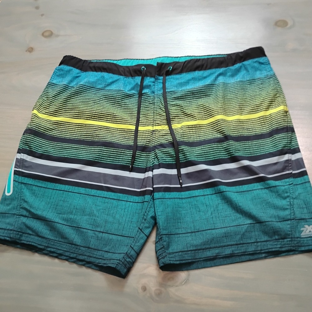 ZeroXposur Swim Trunks Mens XXXL Green Multi Stripe Fully Lined Tie Front Shorts